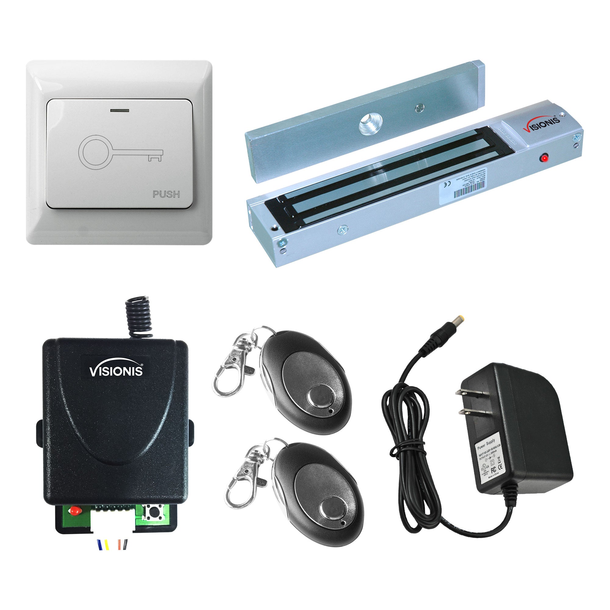 600 lbs Magnetic door lock with button release, wireless receiver and remotes - FPC-7463