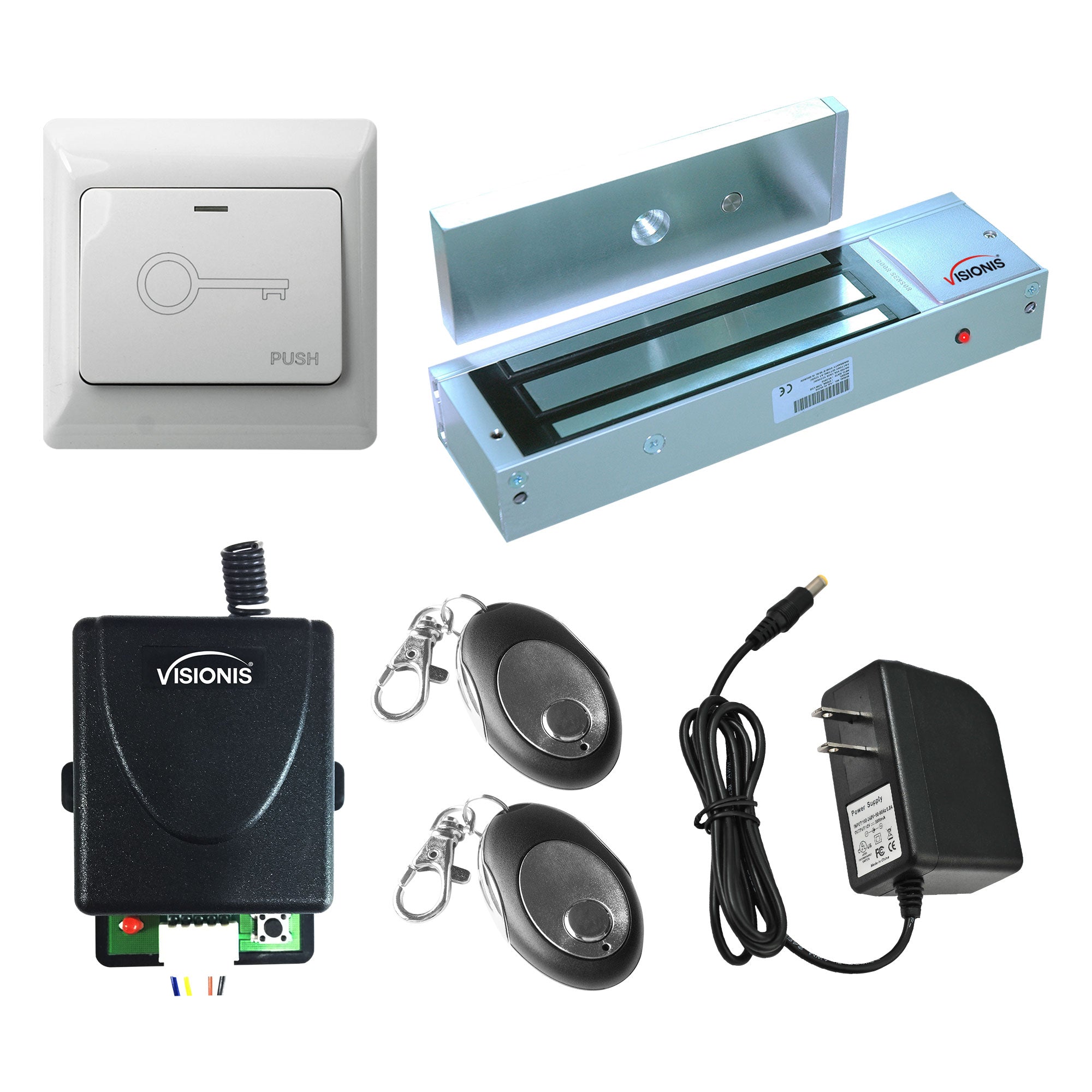 1200 lbs Magnetic door lock with button release, wireless receiver and remotes - FPC-7464