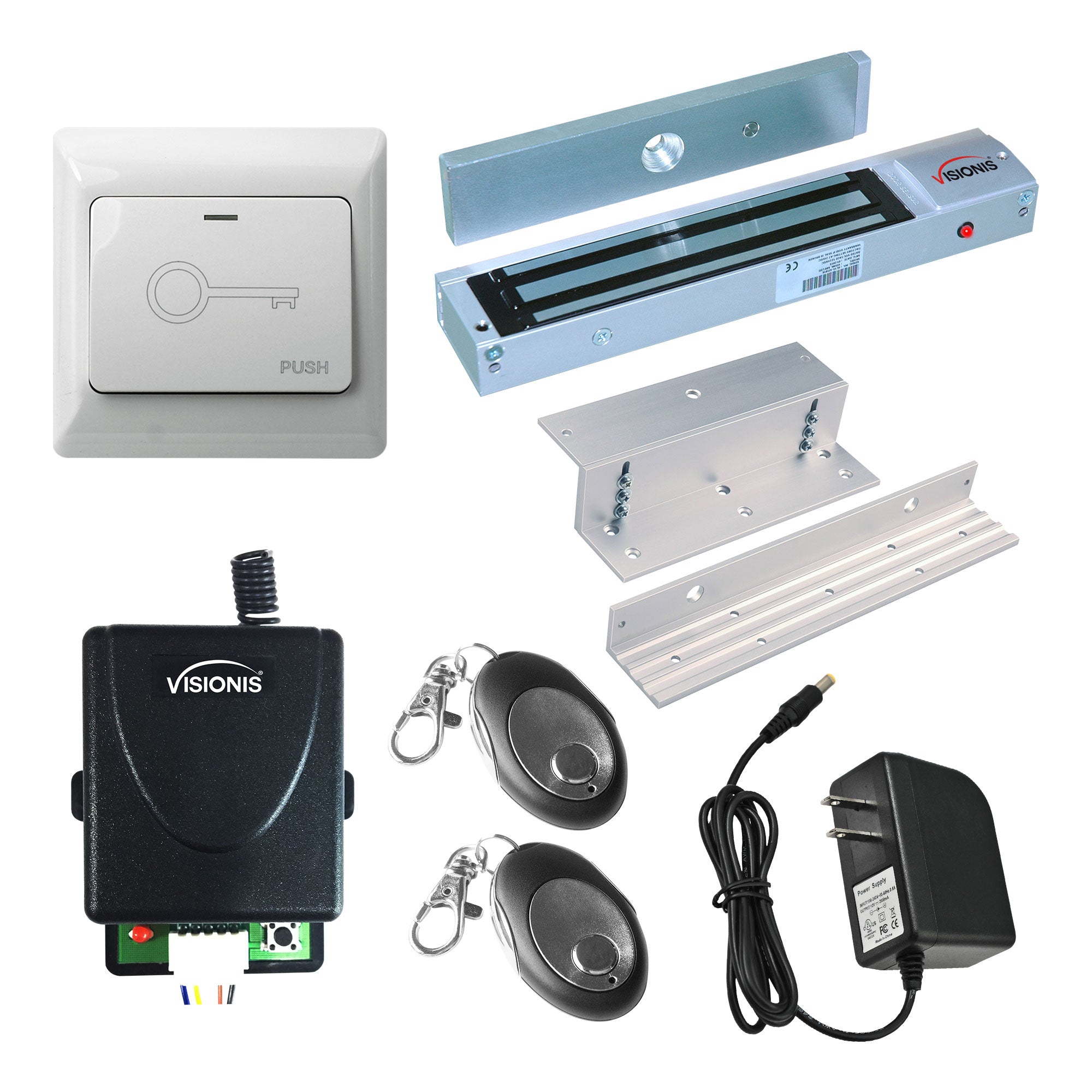 600 lbs Magnetic door lock with button release, wireless receiver and remotes - FPC-7466