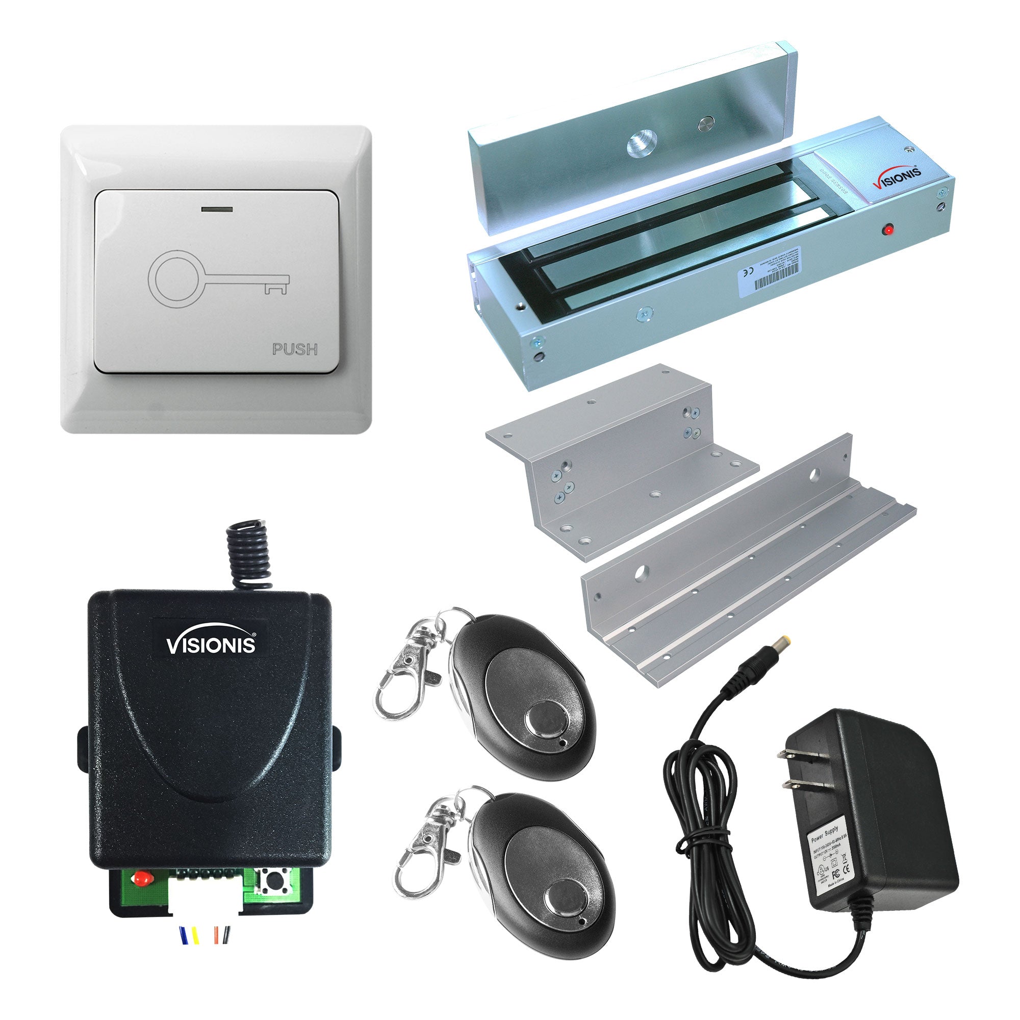 1200 lbs Magnetic door lock with button release, wireless receiver and remotes - FPC-7467