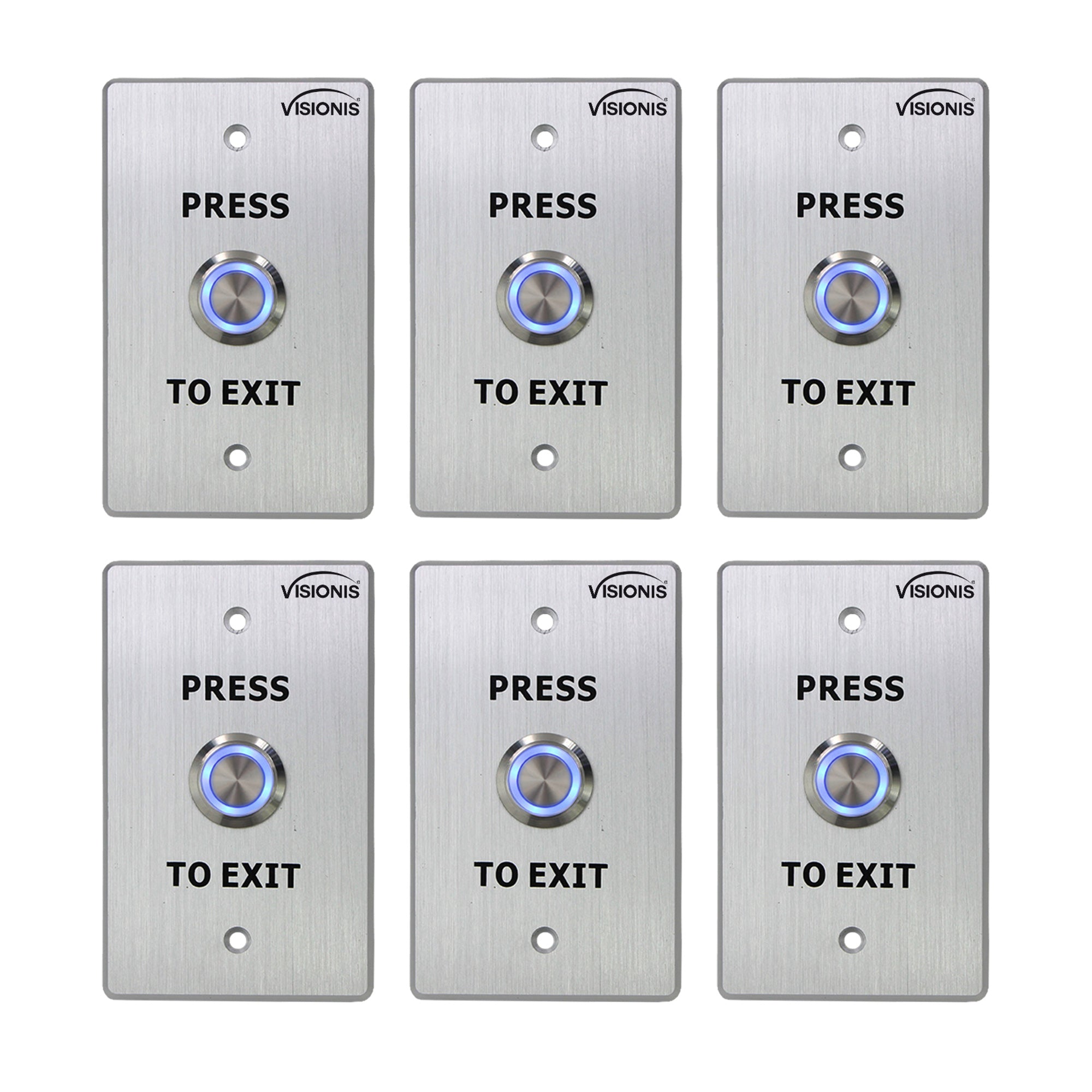Pack of 6 weatherproof push to exit buttons with stainless steel - Visionis VIS-7001