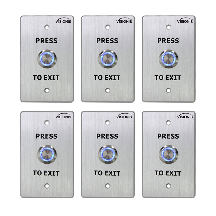 Pack of 6 weatherproof push to exit buttons with stainless steel - Visionis VIS-7001