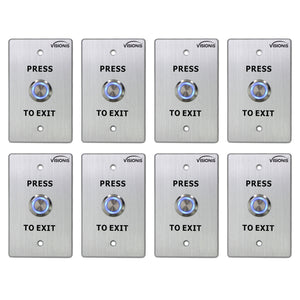 Pack of 8 waterproof push to exit buttons for door access control - Visionis VIS-7001