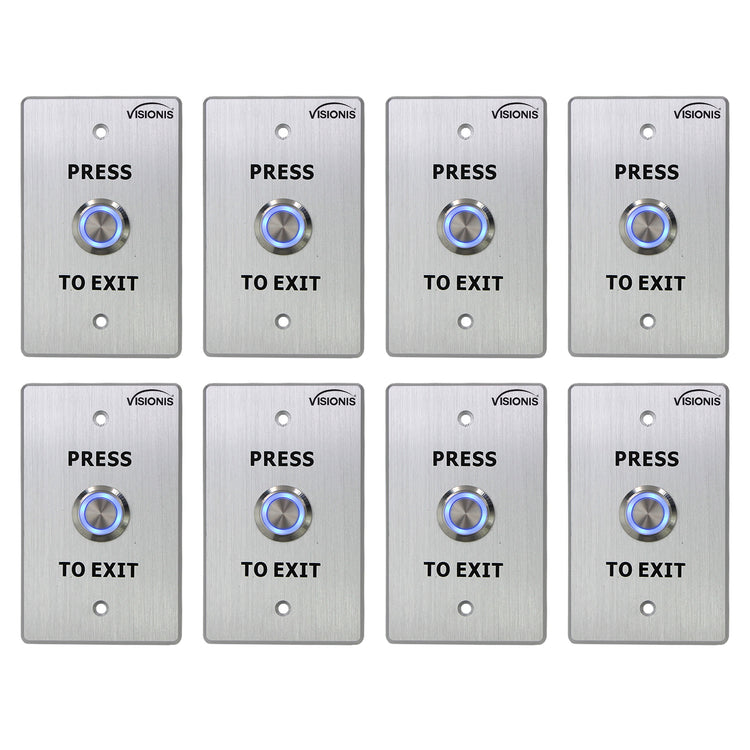 Pack of 8 waterproof push to exit buttons for door access control - Visionis VIS-7001