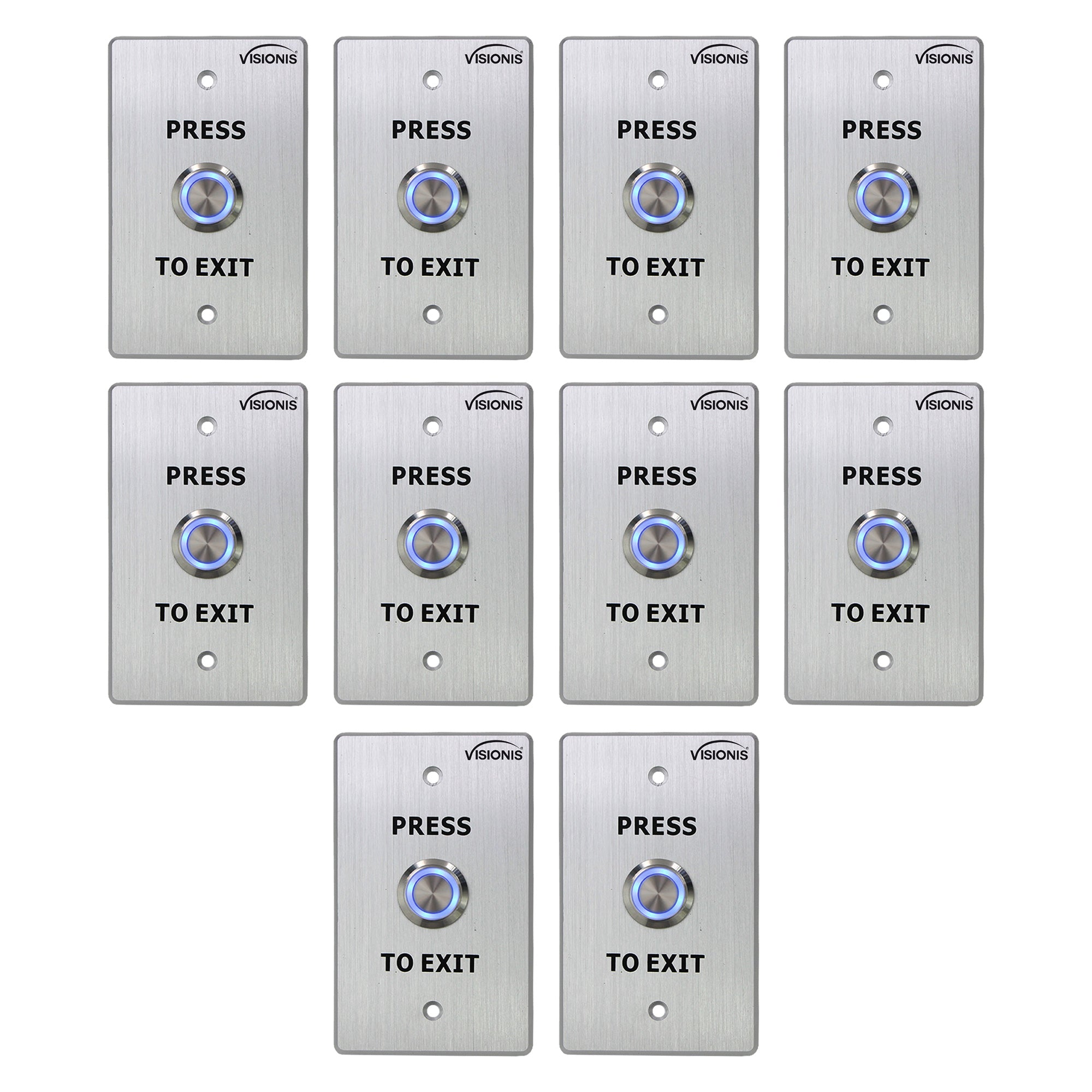 Pack of 10 waterproof push to exit buttons - Visionis VIS-7001