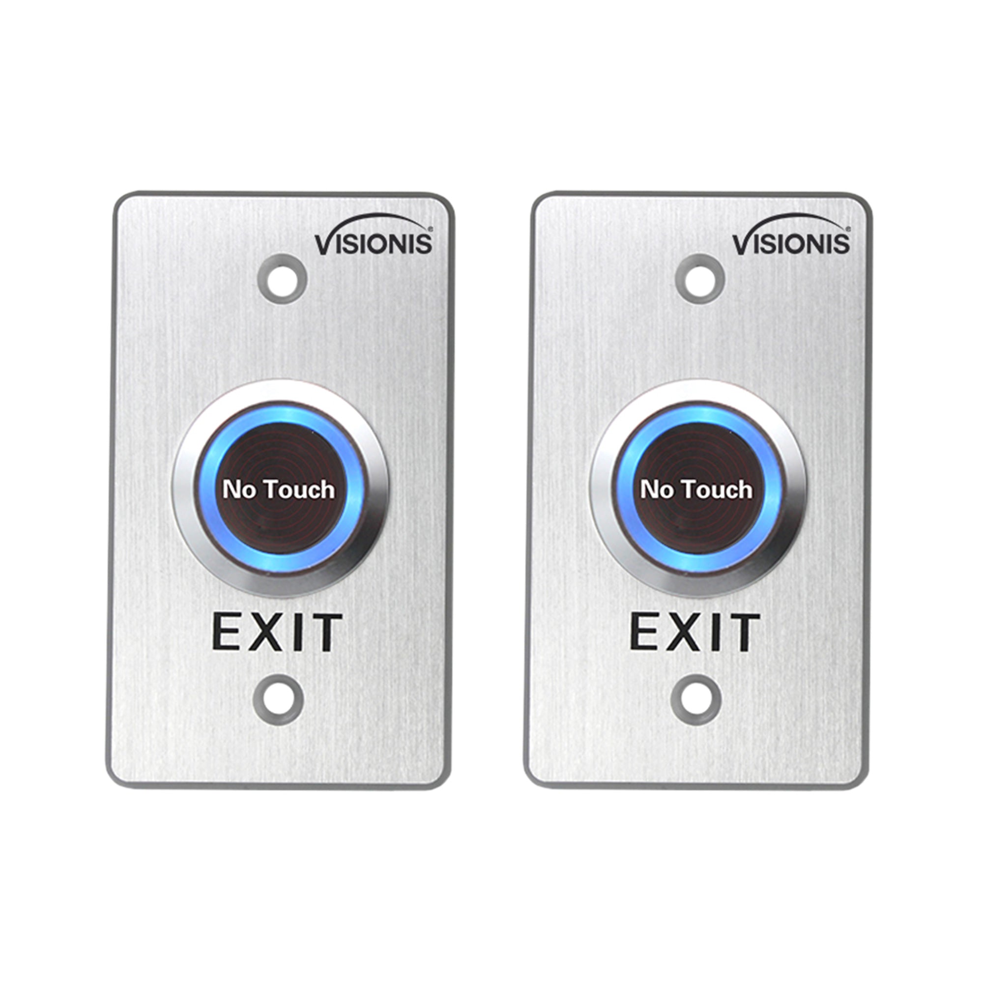 Pack of 2 No Touch Exit Button with Timer Delay. Mid Size with Blue LED Light - FPC-7566 Visionis