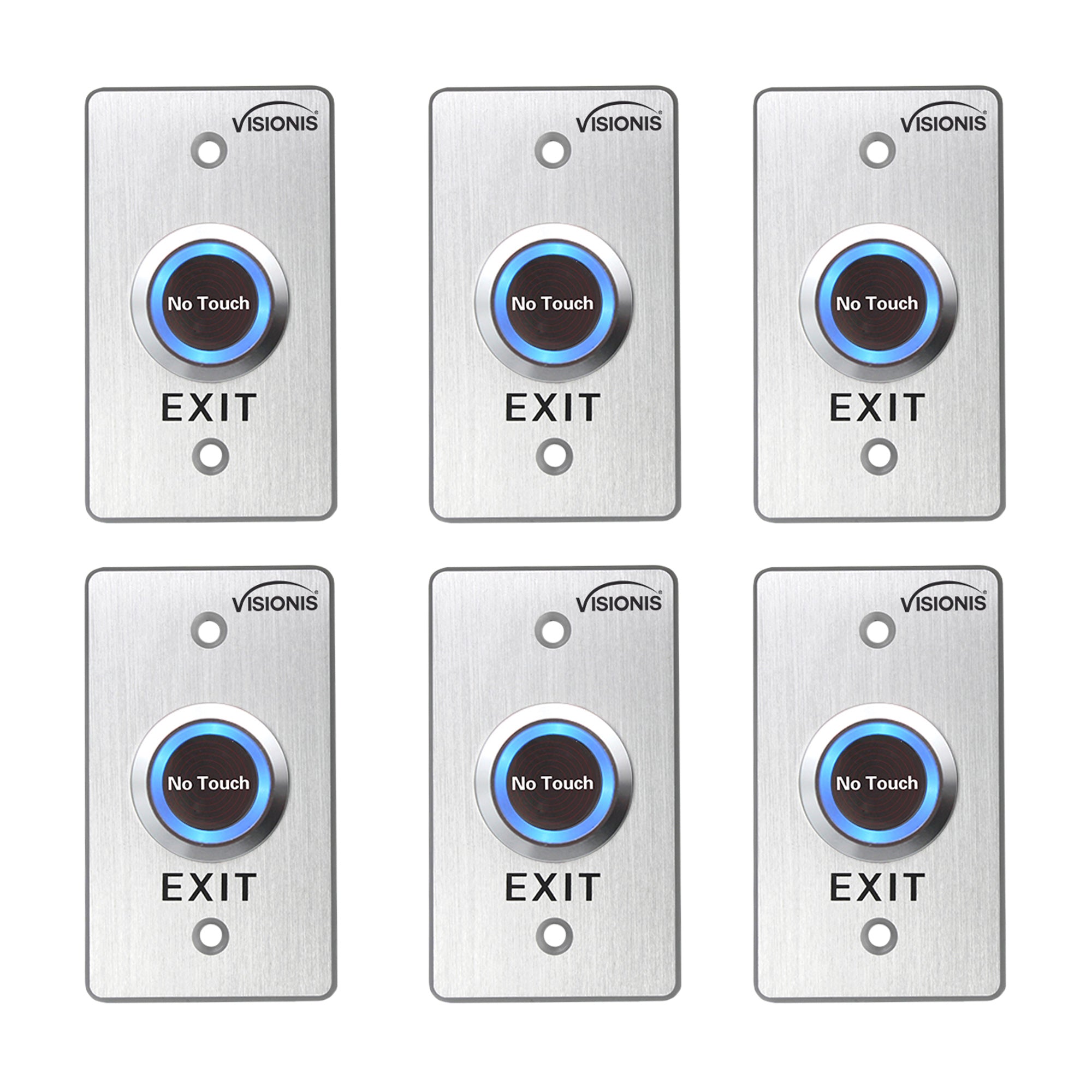 Pack of 6 No Touch Request to Exit Button with Timer Delay. Mid Size with Blue LED Light - FPC-7568 Visionis