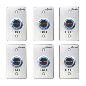Pack of 6 No Touch Request to Exit Button with Timer Delay. Mid Size with Blue LED Light - FPC-7568 Visionis