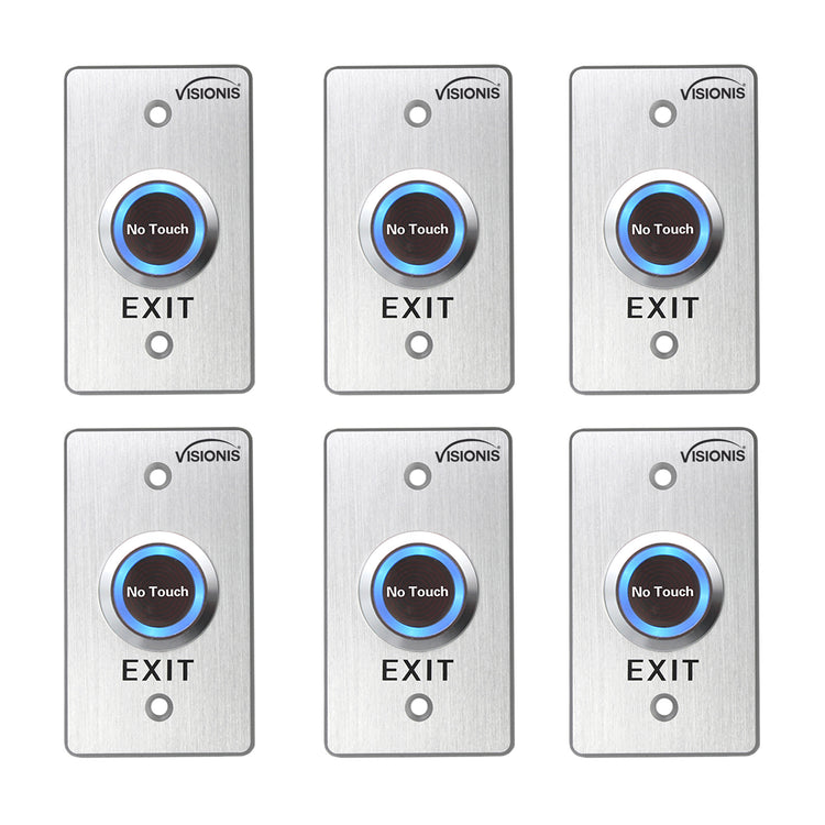 Pack of 6 No Touch Request to Exit Button with Timer Delay. Mid Size with Blue LED Light - FPC-7568 Visionis