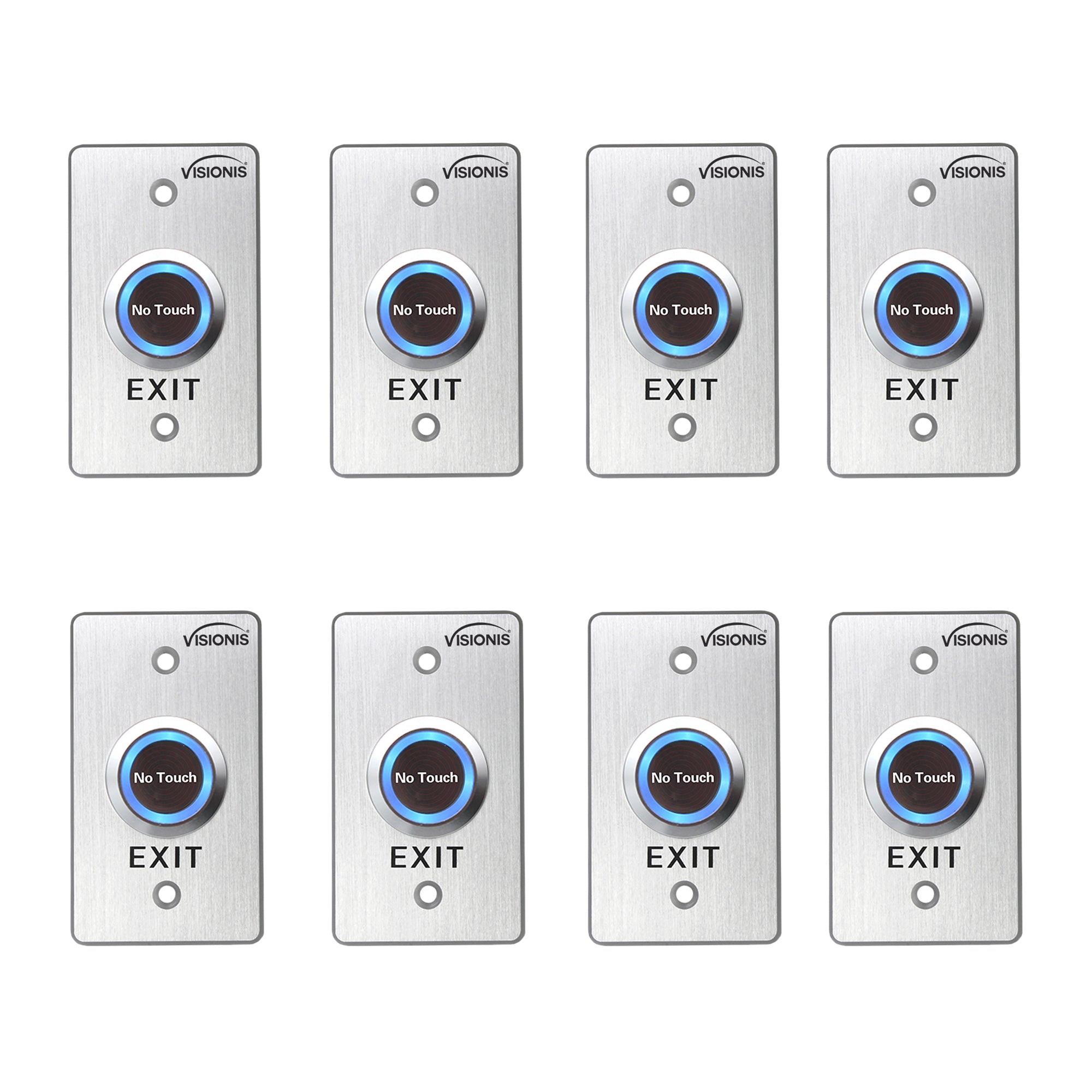 Pack of 8 No Touch Exit Button with Timer Delay. Mid Size with Blue LED Light - FPC-7569 Visionis