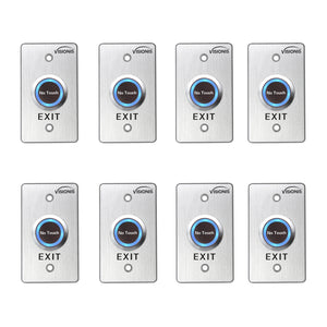 Pack of 8 No Touch Exit Button with Timer Delay. Mid Size with Blue LED Light - FPC-7569 Visionis