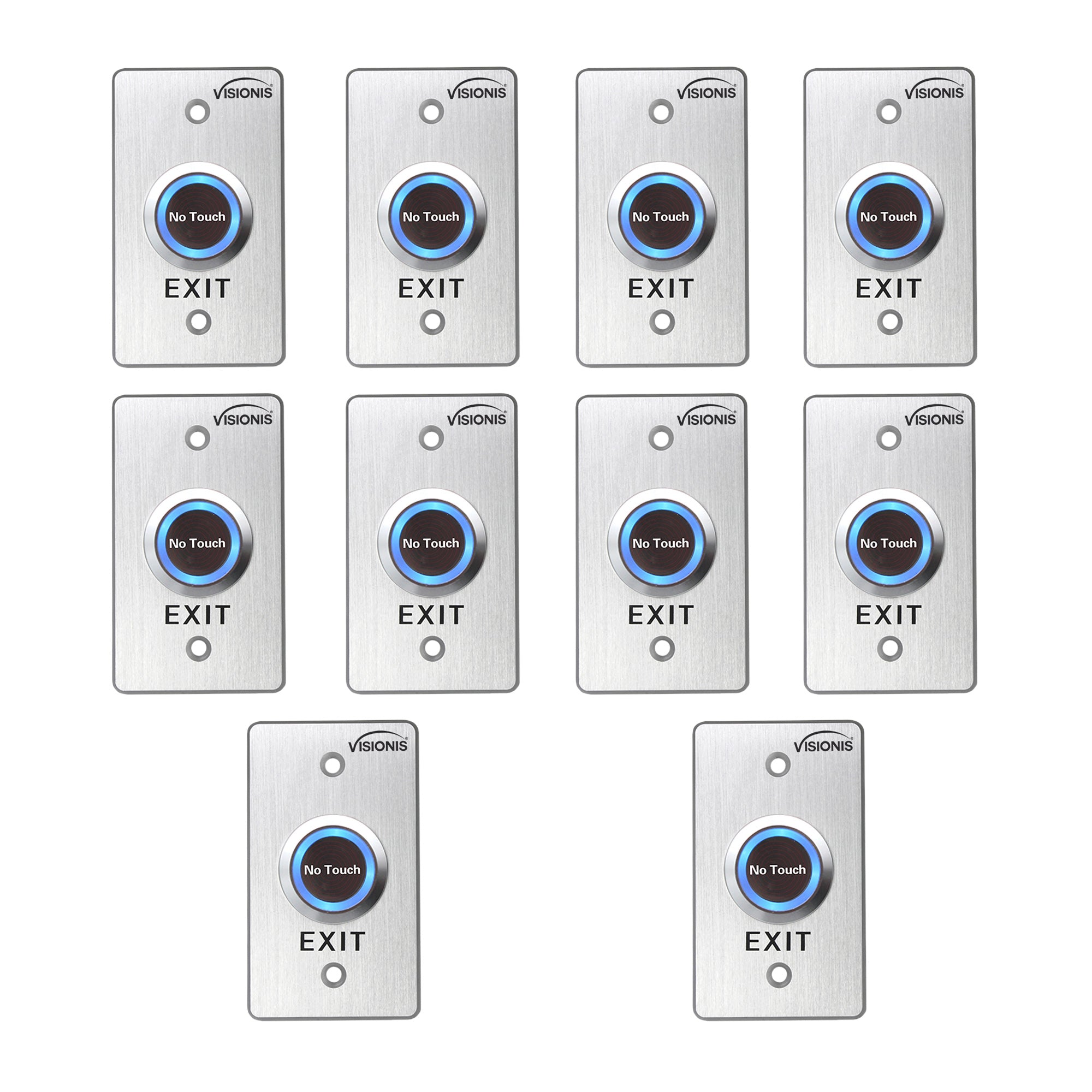 Pack of 10 No Touch Exit Button with Timer Delay. Mid Size with Blue LED Light - FPC-7570 Visionis