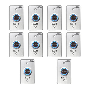 Pack of 10 No Touch Exit Button with Timer Delay. Mid Size with Blue LED Light - FPC-7570 Visionis