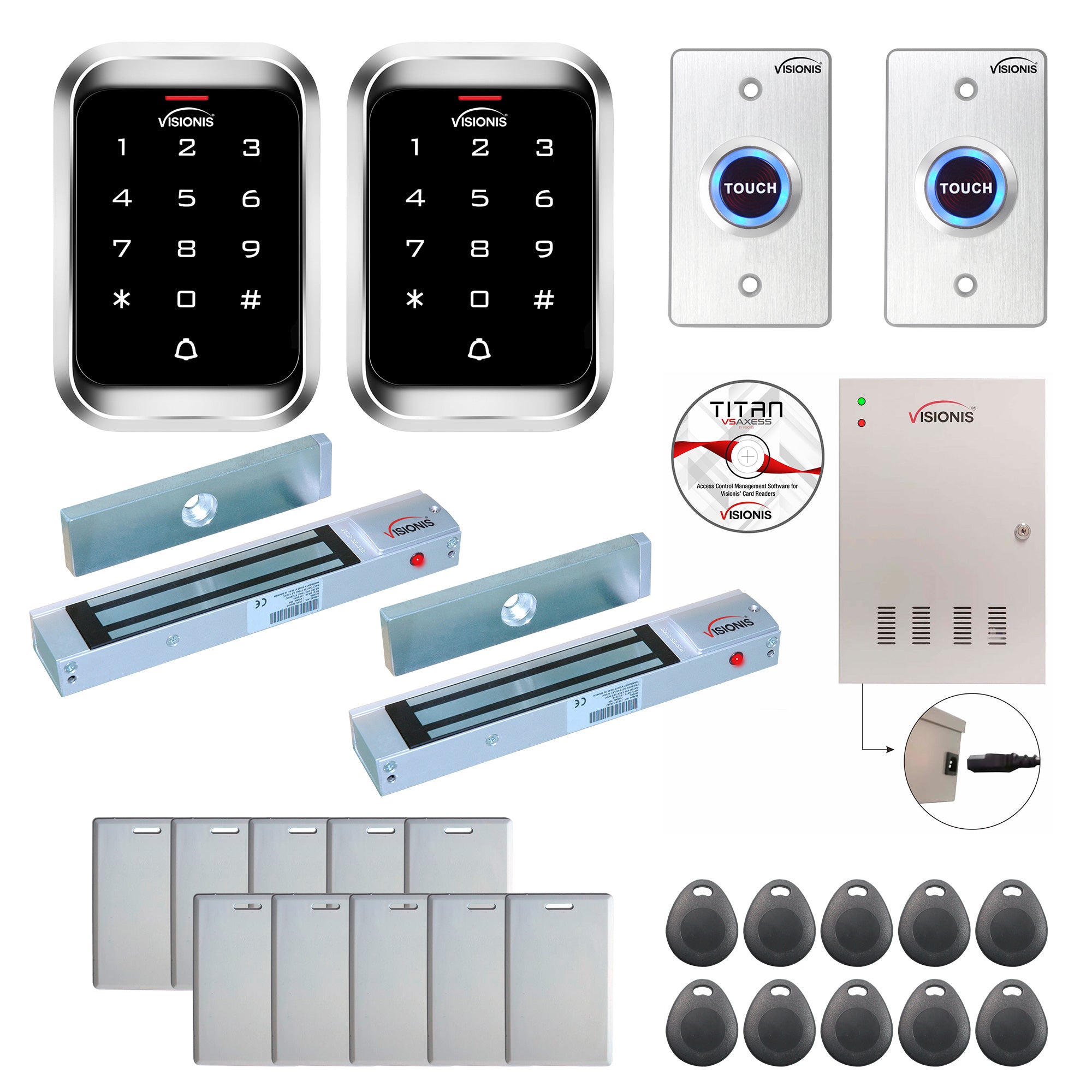 Access control systems for business with 300 lbs Magnetic Door Locks, Software, push to exit button and controller - FPC-7917