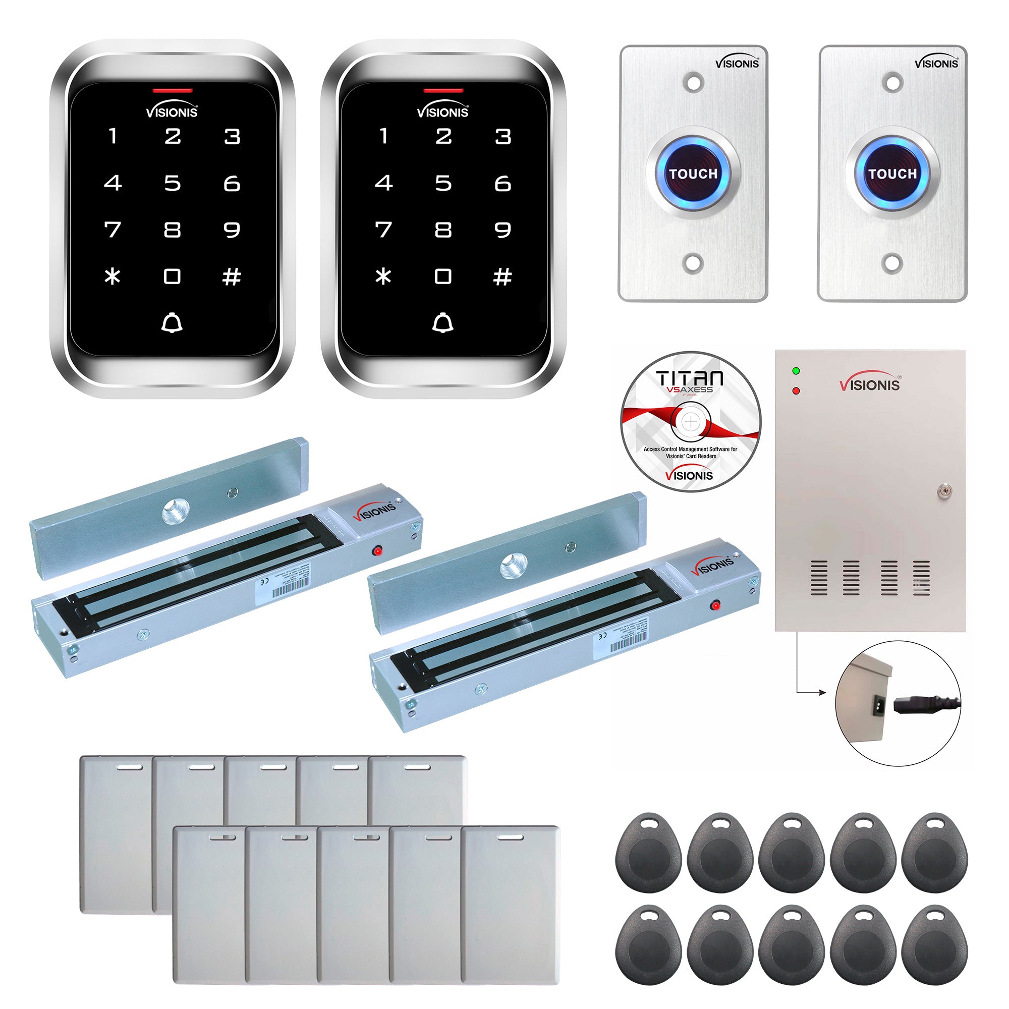 Access control systems for business with 600 lbs Magnetic Door Locks, Software, push to exit button and controller - FPC-7918