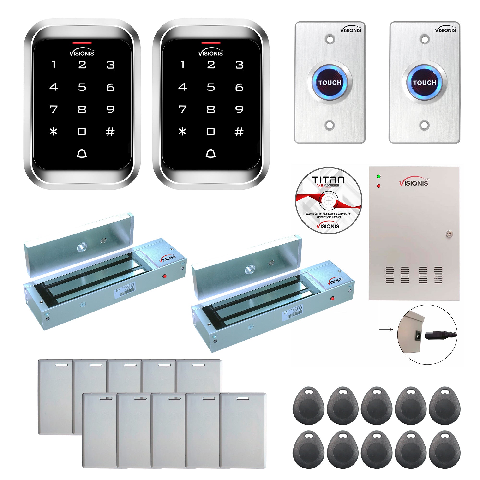 Access control systems for business with 1200 lbs Magnetic Door Locks, Software, push to exit button and controller - FPC-7919