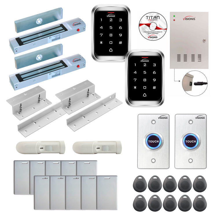 Office access control system with 300 lbs Magnetic Door Locks, Software, push to exit button and controller - FPC-7926