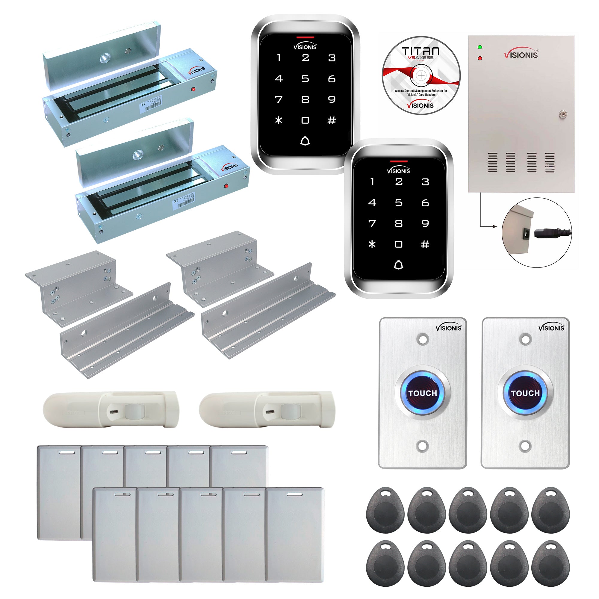 Office access control system with 1200 lbs Magnetic Door Locks, Software, push to exit button and controller - FPC-7928