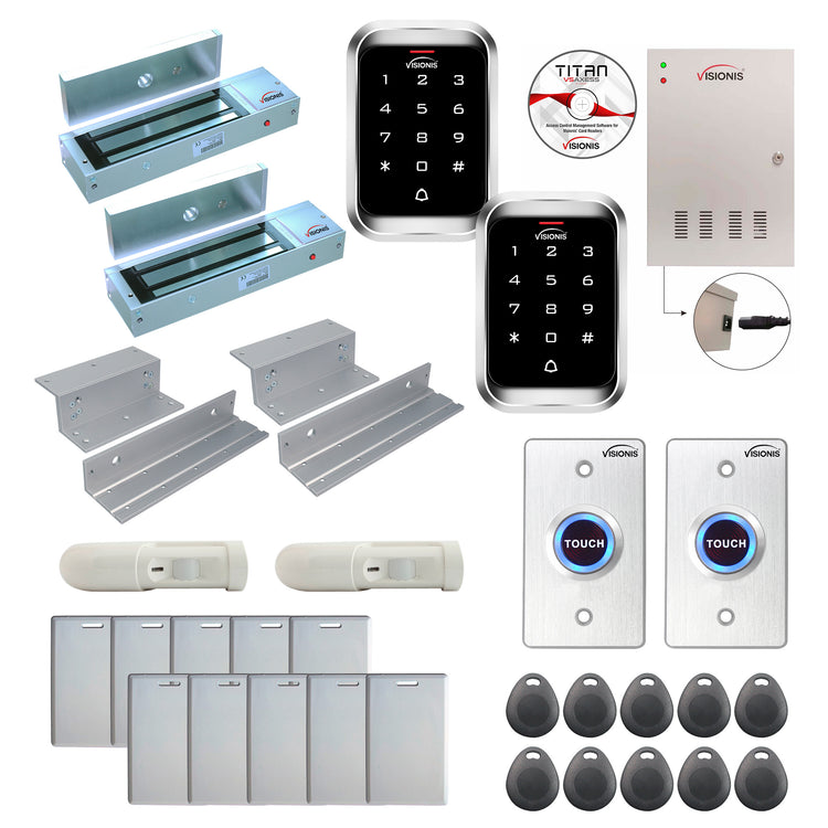 Office access control system with 1200 lbs Magnetic Door Locks, Software, push to exit button and controller - FPC-7928