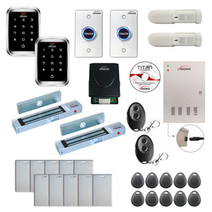 Office access control system with 300 lbs Magnetic Door Locks, Software, push to exit button and controller - FPC-7929