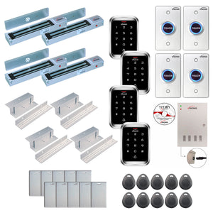 Office access control system with 600 lbs Magnetic Door Locks, Software, push to exit button and controller - FPC-7945