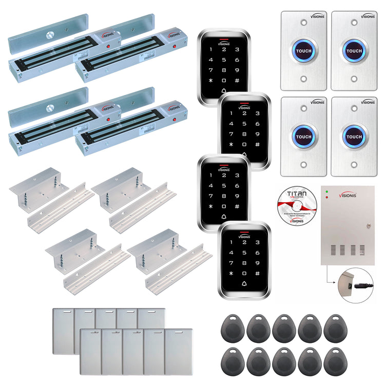 Office access control system with 600 lbs Magnetic Door Locks, Software, push to exit button and controller - FPC-7945