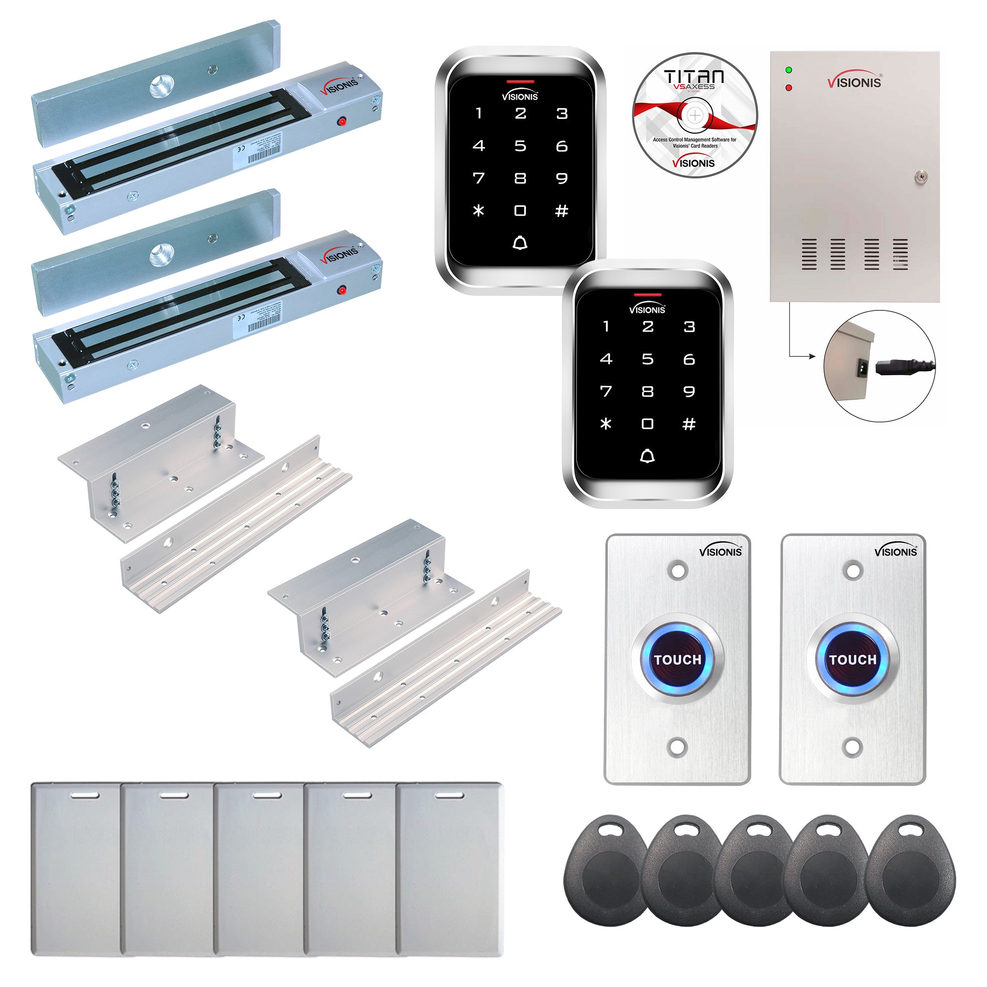 Badge access control system with 600 lbs Maglocks, Software, push to exit button and controller - FPC-7961