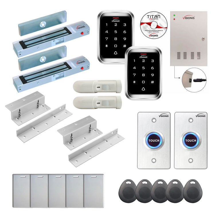 Badge access control system with 300 lbs Maglocks, Software, push to exit button and controller - FPC-7966