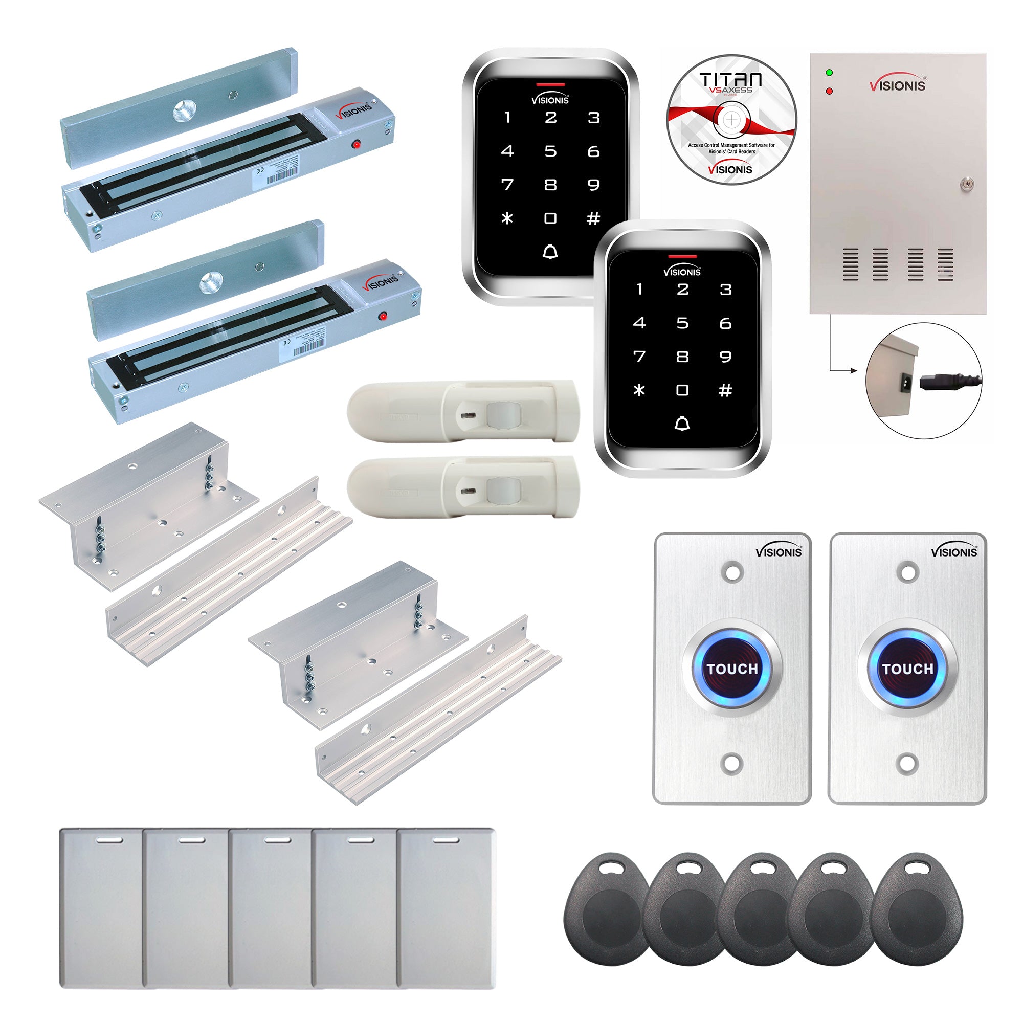 Badge access control system with 600 lbs Maglocks, Software, push to exit button and controller - FPC-7967