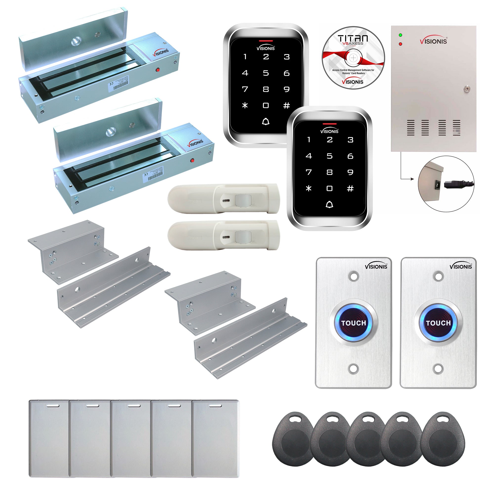 Badge access control system with 1200 lbs Maglocks, Software, push to exit button and controller - FPC-7968