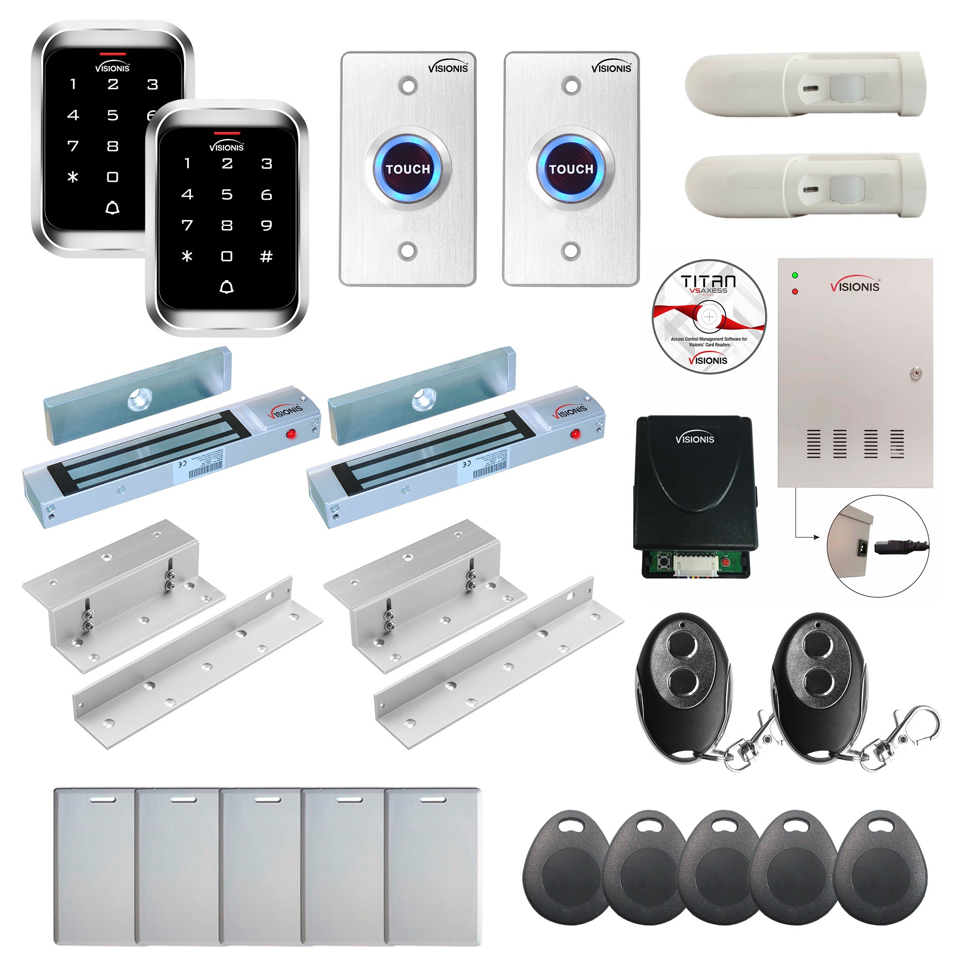 Badge access control system with 300 lbs Maglocks, Software, push to exit button and controller - FPC-7972