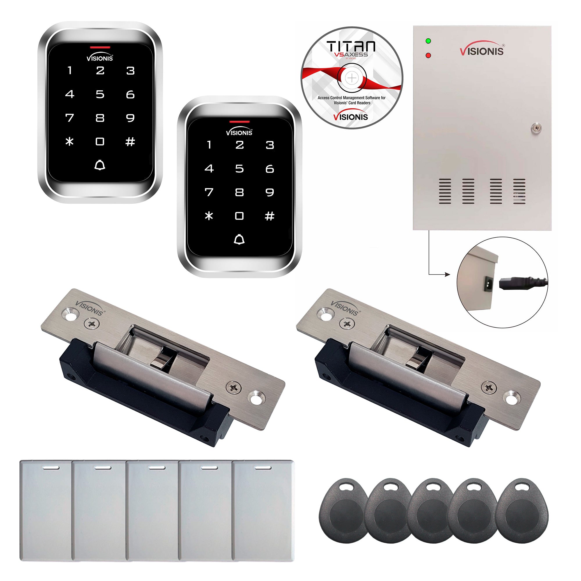 Door access control system for office with Electric Door Strikes, Software, proximity card reader and controller - FPC-7976