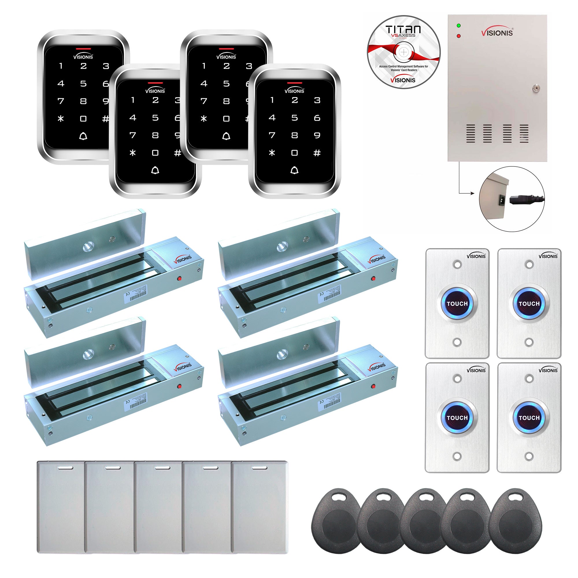 Door access control system for office with 1200 lbs Maglocks, Software, proximity card reader and controller - FPC-7983