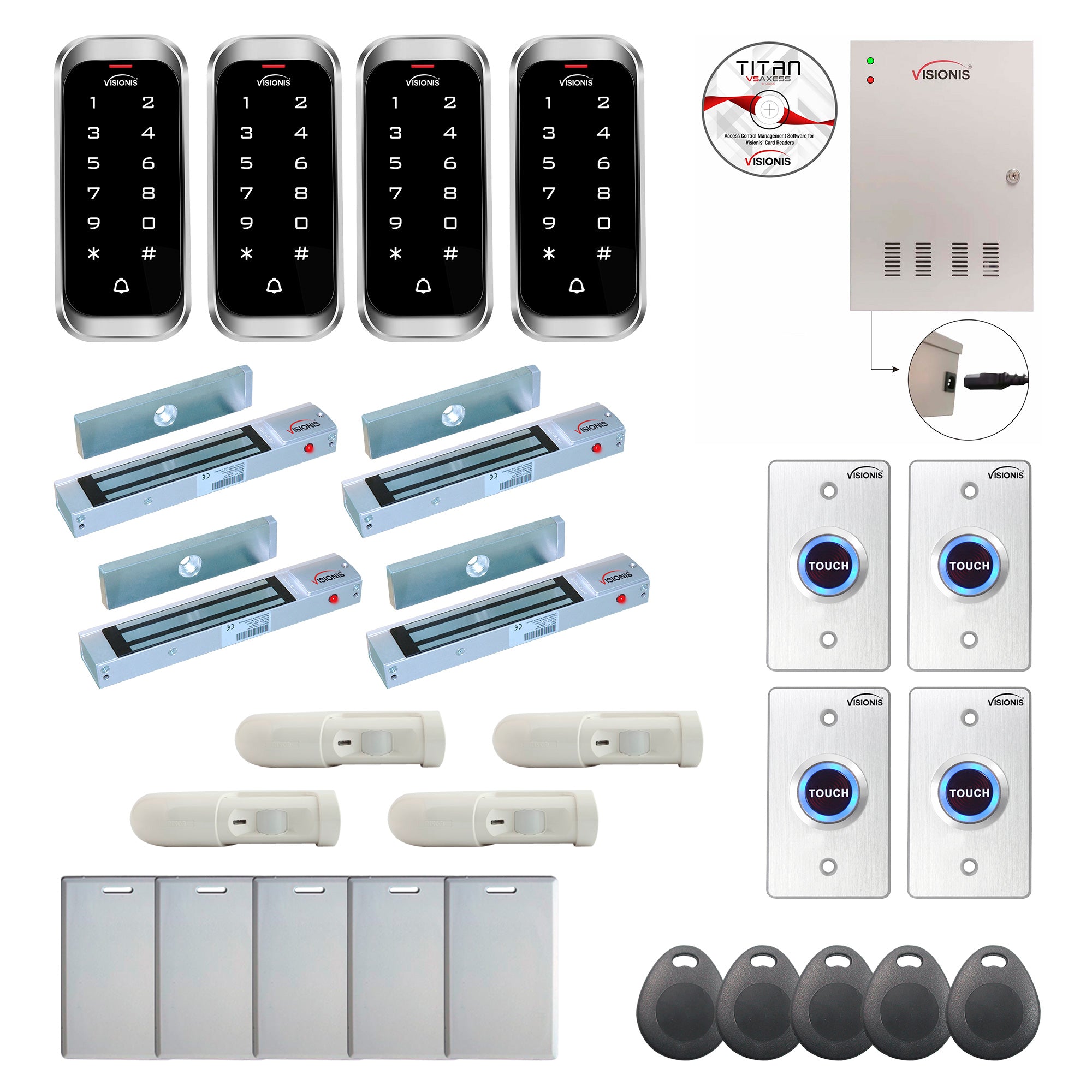 Access control security systems with 300 lbs Maglocks, card readers, push to exit buttons, software - FPC-8195