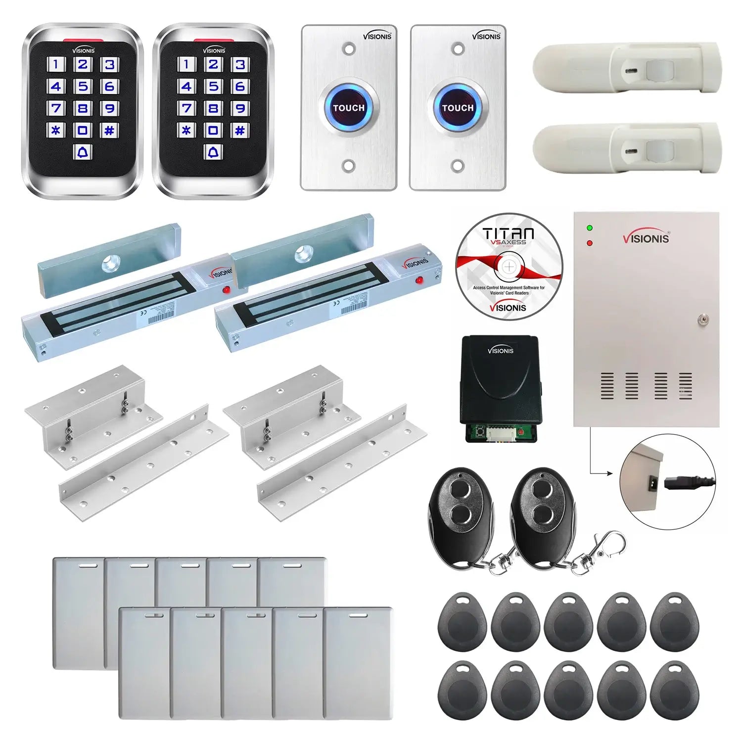 Building access control systems with 300 lbs Magnetic Door Locks, card readers, PIR Motion Sensors, software - FPC-8244