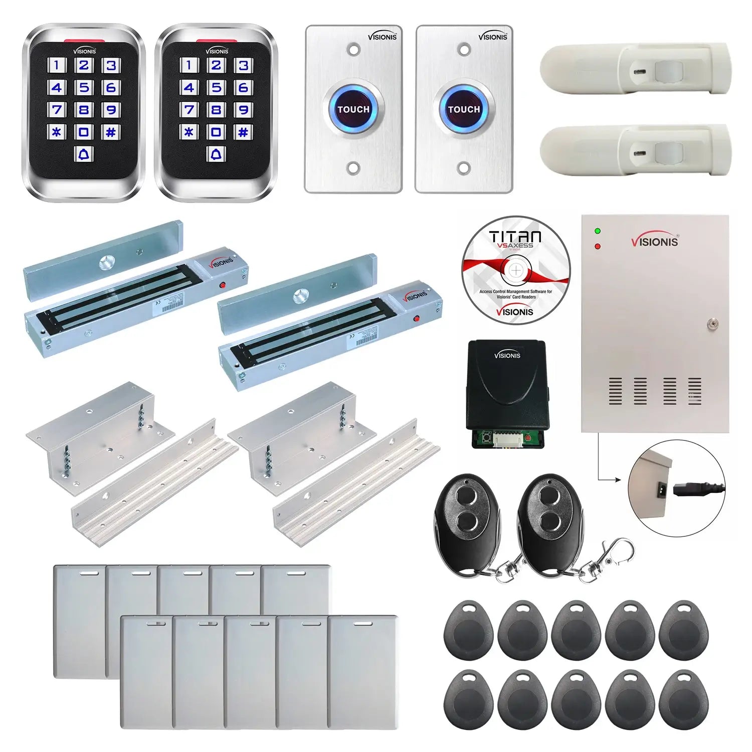Building access control systems with 600 lbs Magnetic Door Locks, card readers, PIR Motion Sensors, software - FPC-8245
