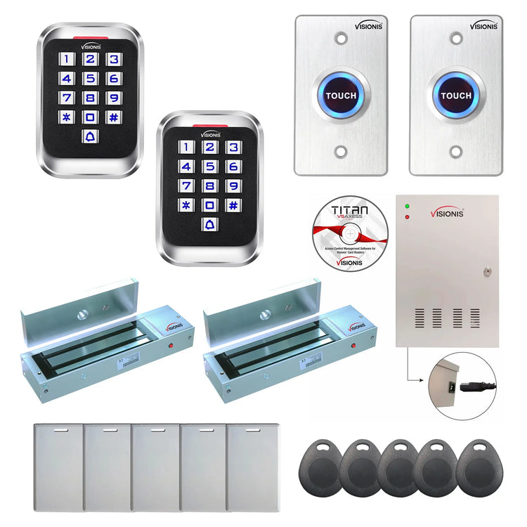 Access control systems for business with 1200 lbs Magnetic Door Locks, card readers, push to exit buttons, software - FPC-8271