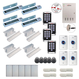 Badge access control systems with 600 lbs maglocks, card readers, PIR motion sensors, software - FPC-8303