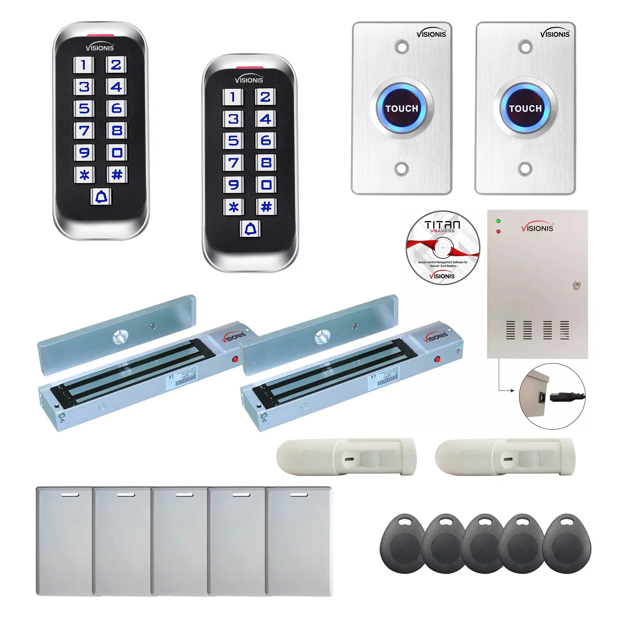 Business access control systems with 600 lbs Magnetic Door Locks, exit button, PIR motion sensors, software - FPC-8380