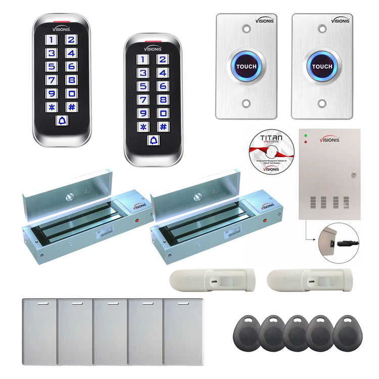 Business access control systems with 1200 lbs Magnetic Door Locks, exit button, PIR motion sensors, software - FPC-8381