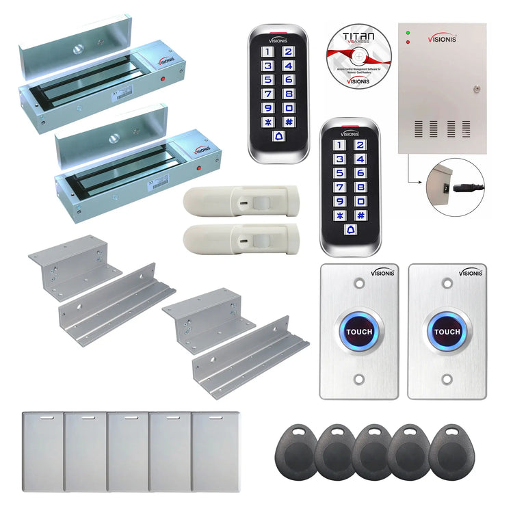 Business access control systems with 1200 lbs maglocks, keypad, exit button, PIR motion sensors - FPC-8384