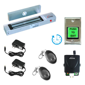 300 lbs magnetic door lock with button release, button with timer, wireless receiver, control remotes - FPC-8510