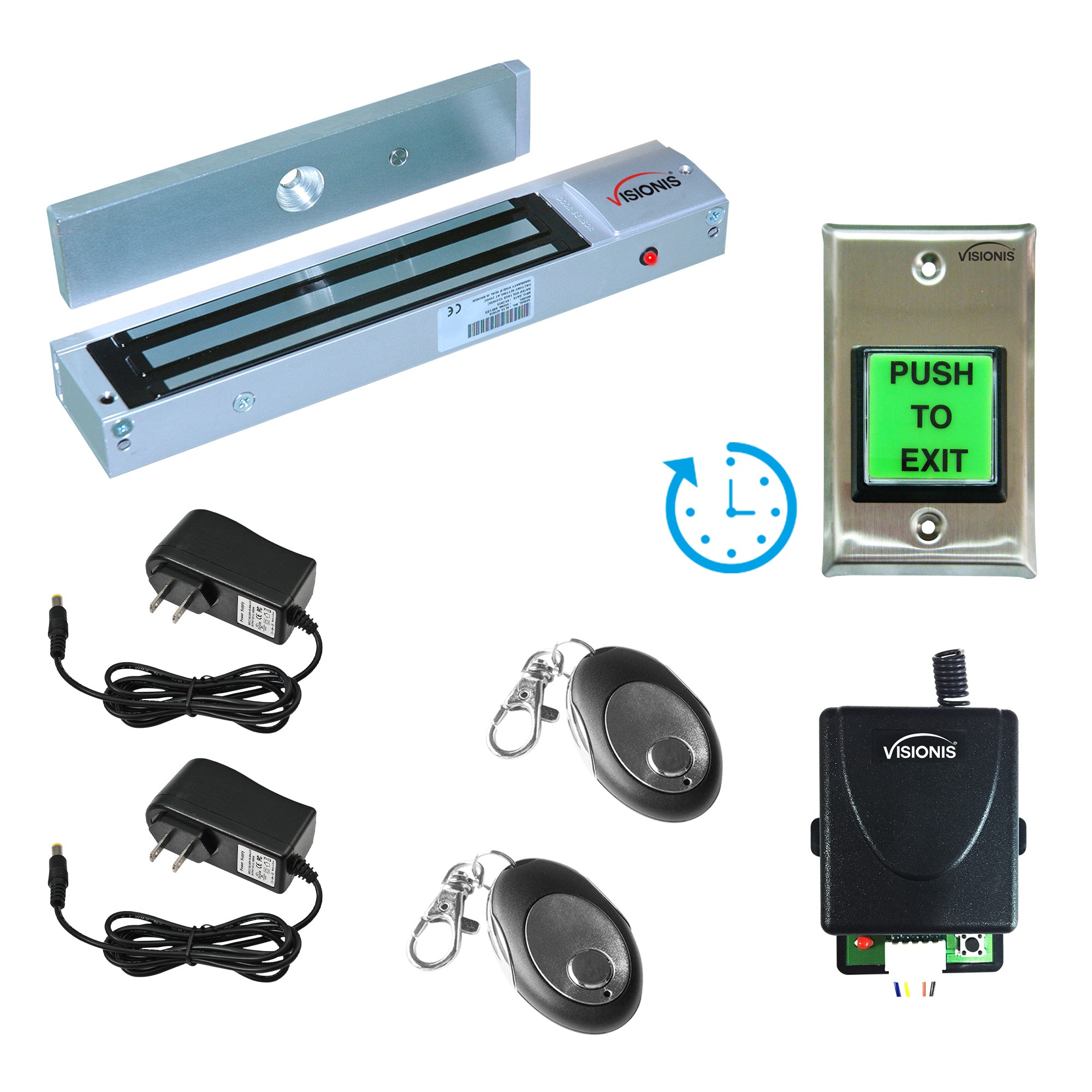 600 lbs magnetic door lock with button release, button with timer, wireless receiver, control remotes - FPC-8511