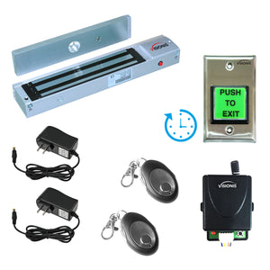 600 lbs magnetic door lock with button release, button with timer, wireless receiver, control remotes - FPC-8511