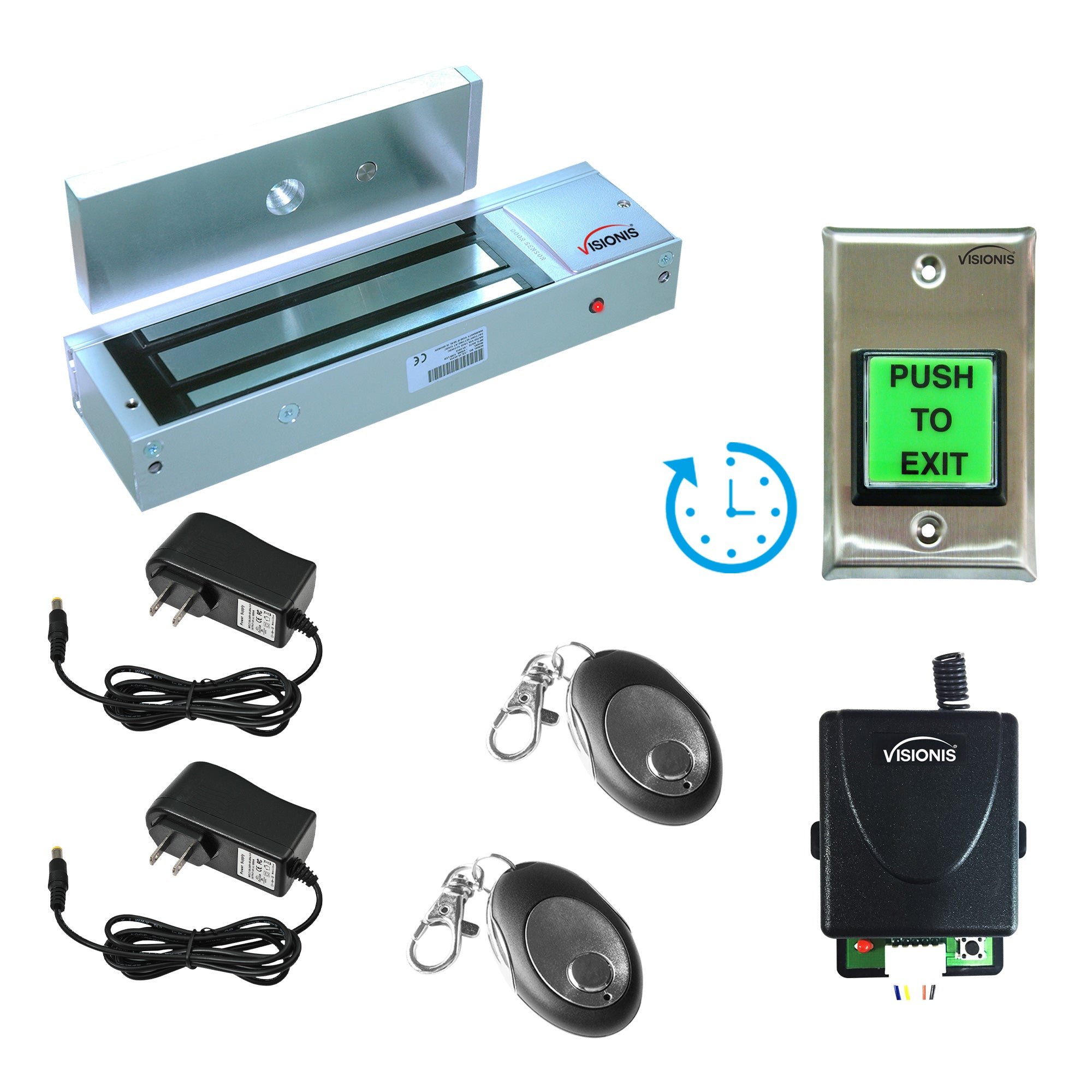 1200 lbs magnetic door lock with button release, button with timer, wireless receiver, control remotes - FPC-8512
