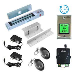 magnetic door lock with button release, button with timer, wireless receiver, control remotes - FPC-8513