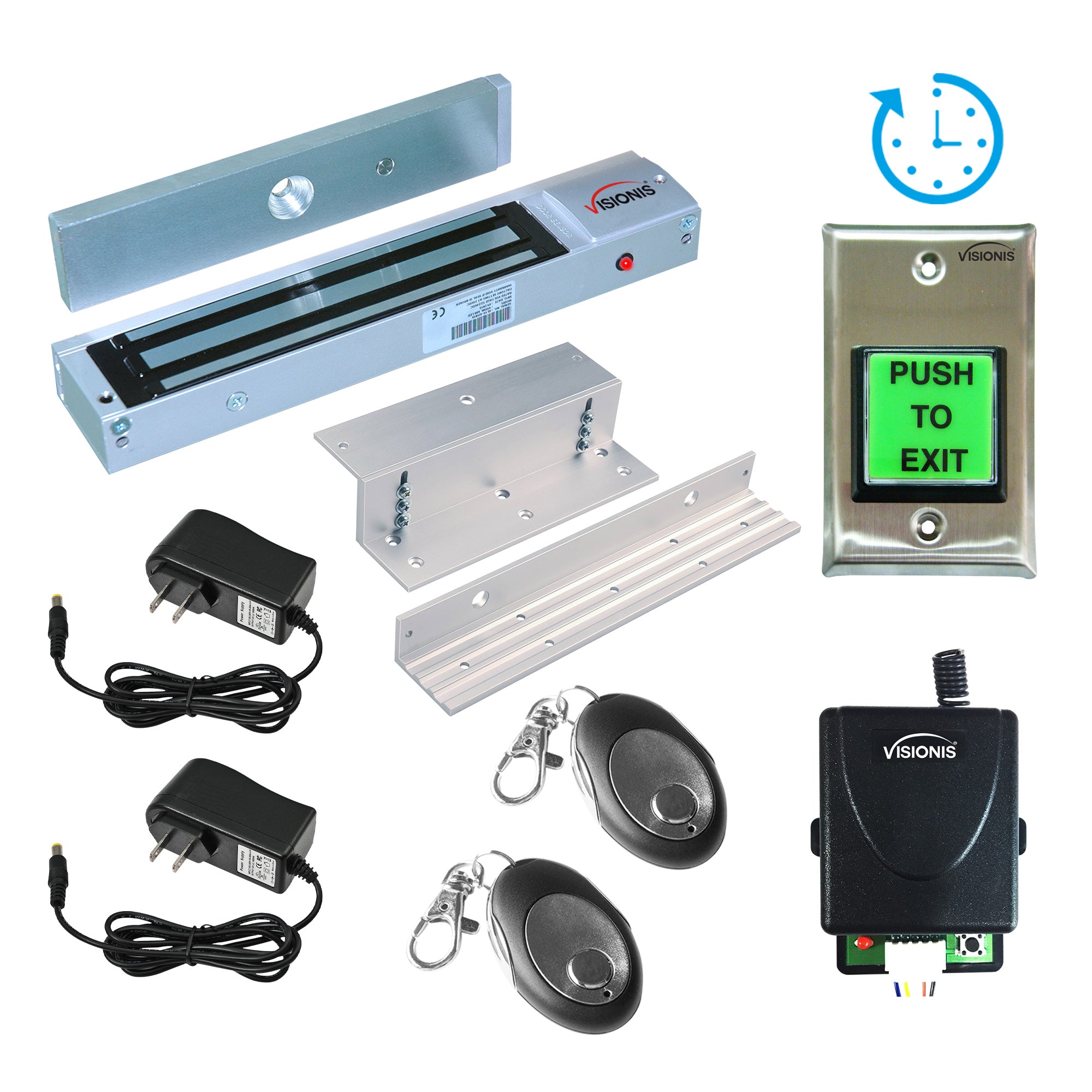 600 lbs magnetic door lock with button release, button with timer, wireless receiver, control remotes - FPC-8514