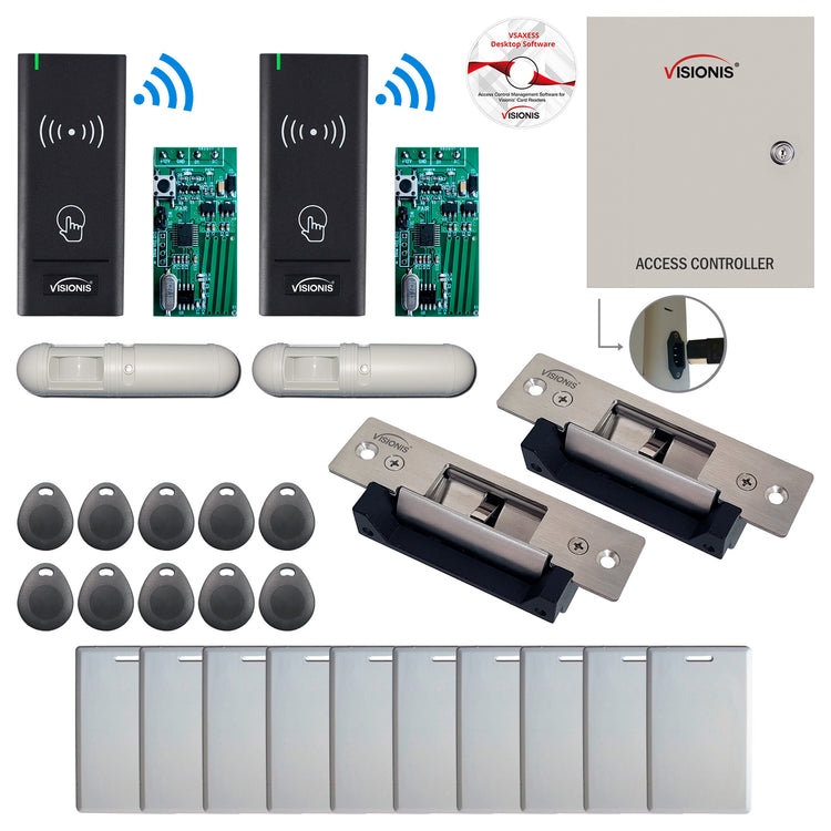 Card Access Control Systems with Wireless Card Reader, electric door strike, motion sensors, Software - FPC-8985
