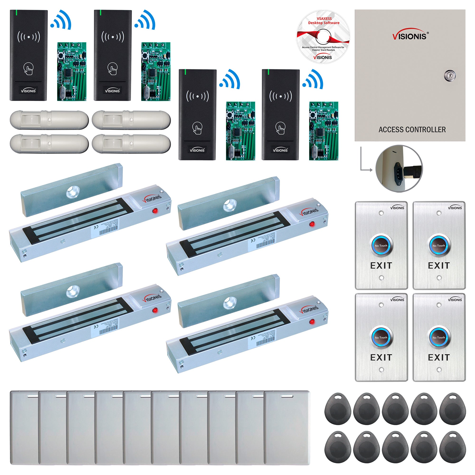 Door Access Control Systems for Office with Wireless Card Reader, Magnetic Door Locks, Software - FPC-9004
