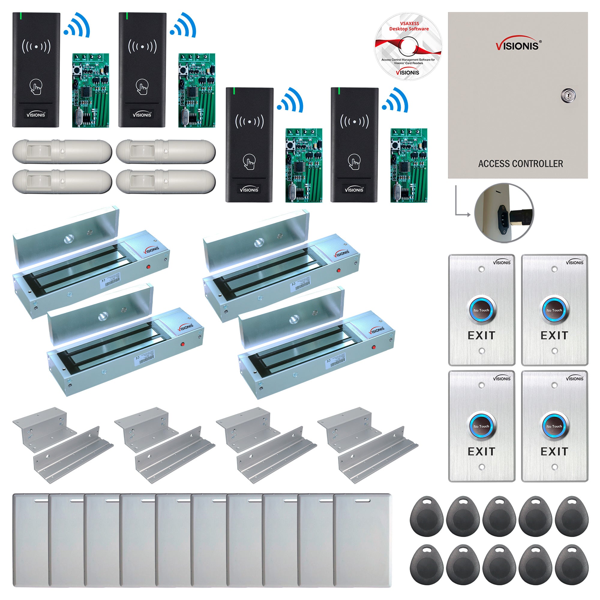 Door Access Control Systems for Office with Wireless Card Reader, Electric Door Strikes, Software - FPC-9010